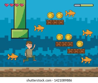 Arcade game world and pixel scene design