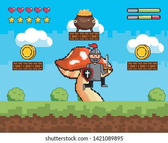 Arcade game world and pixel scene design
