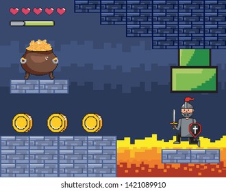 Arcade game world and pixel scene design