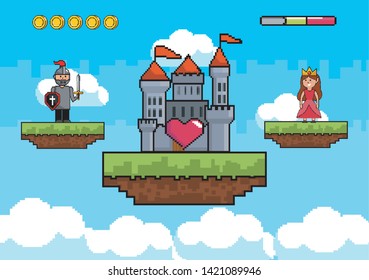 Arcade game world and pixel scene design