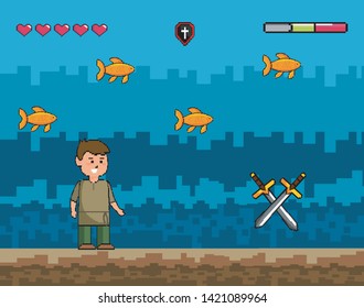 Arcade game world and pixel scene design