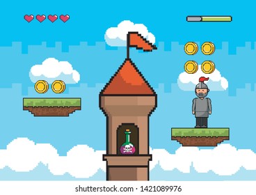 Arcade game world and pixel scene design