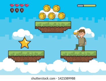 Arcade game world and pixel scene design