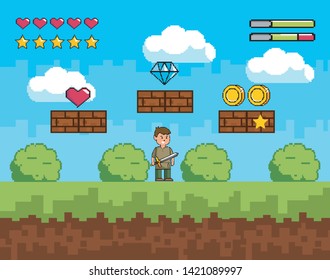 Arcade game world and pixel scene design