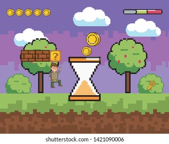 Arcade game world and pixel scene design
