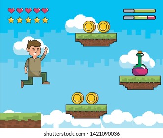 Arcade game world and pixel scene design