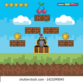Arcade game world and pixel scene design