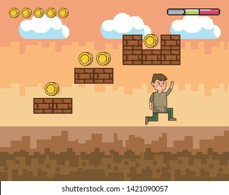 Arcade game world and pixel scene design