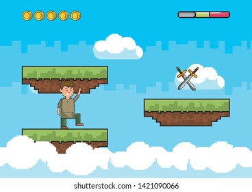 Arcade game world and pixel scene design