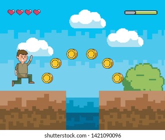 Arcade game world and pixel scene design
