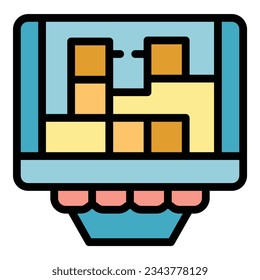 Vector de contorno de icono de juego de arcade. Máquina de juegos. Color del menú del botón plano