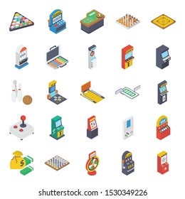 Arcade Games Machines Isometric Icons 