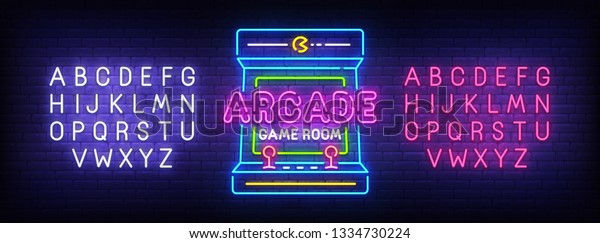 Arcade Games\
neon sign, bright signboard, light banner. Game logo, emblem and\
label. Neon sign creator. Neon text\
edit