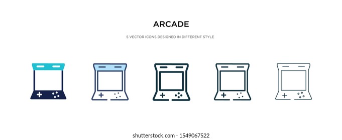 arcade icon in different style vector illustration. two colored and black arcade vector icons designed in filled, outline, line and stroke style can be used for web, mobile, ui