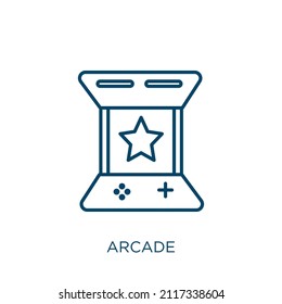 arcade icon. Thin linear arcade outline icon isolated on white background. Line vector arcade sign, symbol for web and mobile