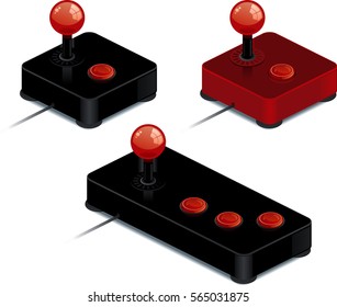 Arcade isometric joysticks with single button and multiple buttons
