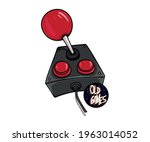 Arcade joystick. Full color vector illustration of old video game. Gamer style