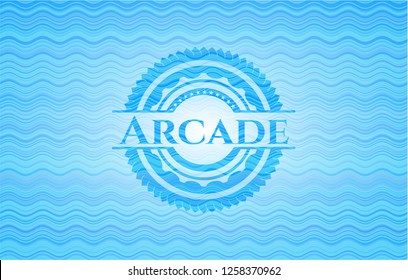 Arcade light blue water emblem background.