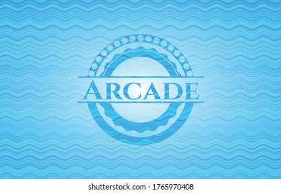 Arcade light blue water wave emblem background. Vector Illustration. Detailed. 