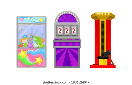 Arcade Machine or Amusement Machine as Coin-operated Entertainment Machine Vector Set