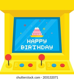 "Arcade machine cake" birthday vector card