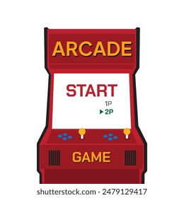 Arcade machine game screen 80s 90s gaming start menu isometric vector illustration. Retro electronic video play simulator interface display console control monitor virtual entertainment with button