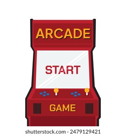 Arcade máquina pantalla de juego 80s 90s juego menú de inicio Ilustración vectorial isométrica. Video Botón Retro electrónica