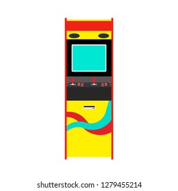 Arcade machine gaming entertainment retro vector icon. Gamble vintage pixel bit play controller