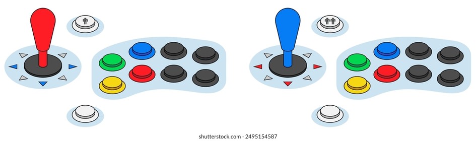 Arcade Machine Joystick and Buttons Layout for Two Players. Isometric Illustration