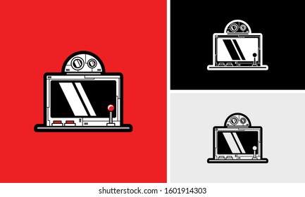 Arcade machine look like robot. Perfect for arcade game fans, community, store, review blog or vlog channel for gamer. 