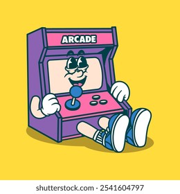 Máquina de arcade Mascote Cartoon Vetor Arte, Ilustração e Gráfico