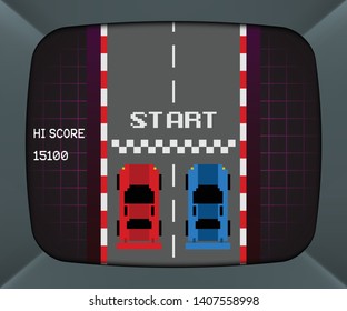 Arcade Machine Screen With Retro Video Game, Vector Background