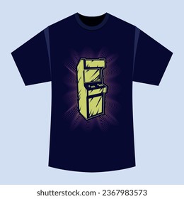 arcade machine silhouette with abstract lines, vectorized illustration on t-shirt