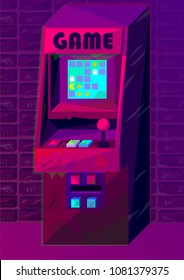 Arcade machine in the style of retro futurism. Vector isometric illustration. Colorful abstract background. 10 EPS