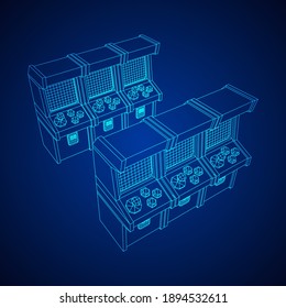 Arcade retro game machine. Wireframe low poly mesh vector illustration.