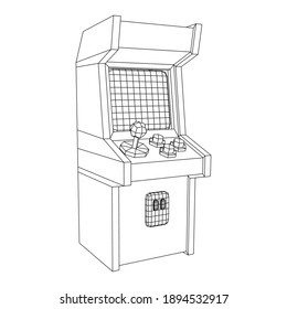 Arcade retro game machine. Wireframe low poly mesh vector illustration.