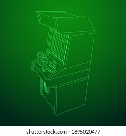 Arcade retro game machine. Wireframe low poly mesh vector illustration.