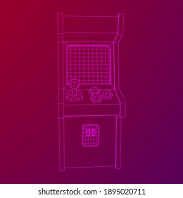 Arcade retro game machine. Wireframe low poly mesh vector illustration.