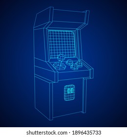 Arcade retro game machine. Wireframe low poly mesh vector illustration.