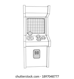 Arcade retro game machine. Wireframe low poly mesh vector illustration.