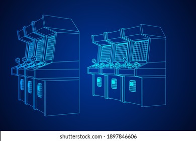 Arcade retro game machine. Wireframe low poly mesh vector illustration.