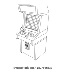 Arcade retro game machine. Wireframe low poly mesh vector illustration.