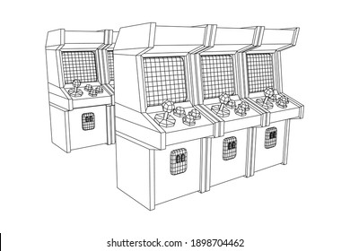 Arcade retro game machine. Wireframe low poly mesh vector illustration.
