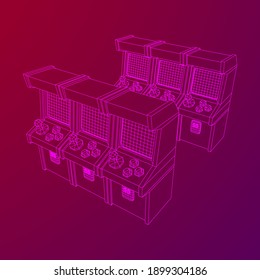 Arcade retro game machine. Wireframe low poly mesh vector illustration.