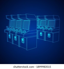 Arcade retro game machine. Wireframe low poly mesh vector illustration.