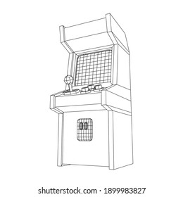 Arcade retro game machine. Wireframe low poly mesh vector illustration.