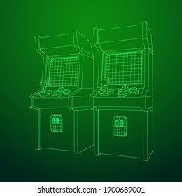 Arcade retro game machine. Wireframe low poly mesh vector illustration.