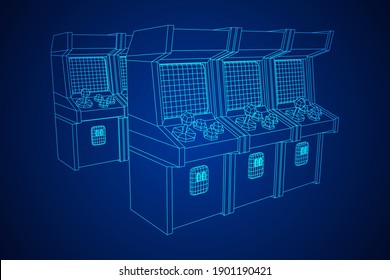 Máquina de juegos retro arcade. Ilustración vectorial de malla baja de malla de malla de alambre.