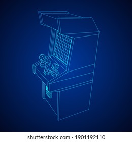 Arcade retro game machine. Wireframe low poly mesh vector illustration.