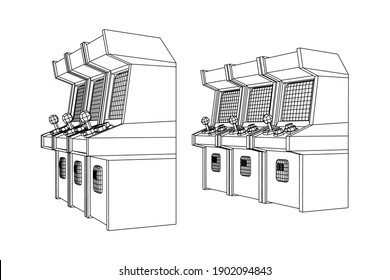 Arcade retro game machine. Wireframe low poly mesh vector illustration.
